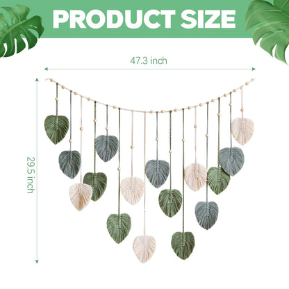Urbun Macrame Leaves Wall Hanging -Large Chic Feather Boho Macrame Wall Decor Leaf Hanging Photo Display Handmade Woven Wall Art Leaf Tapestry for Nursery, Bedroom, Living Room, 29.5 x47.3 Inch