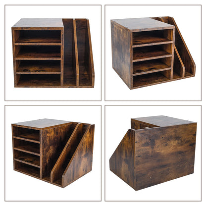 PAG Wood Desktop File Holder Organizer Mail Sorter for File Folders, Mails, Envelopes, Mailing Supplies or Magazines, Brown