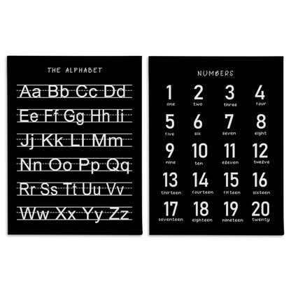 HRQKO Black Alphabet Numbers Nursery Canvas Wall Art Set of 2, Kids Room Decor Framed Art, Black ABC Numbers Educational Posters Wall Decor for Classroom Toddler Nursery Bedroom Playroom, 11x14 inch