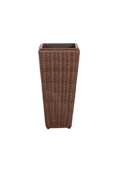 Balkene Home 62501 Alto Wicker All-Weather Planter Set with Liners Tall Plant Decor Box for Outdoors Patio Herb Garden Furnishings - Mocha - Pack of 2