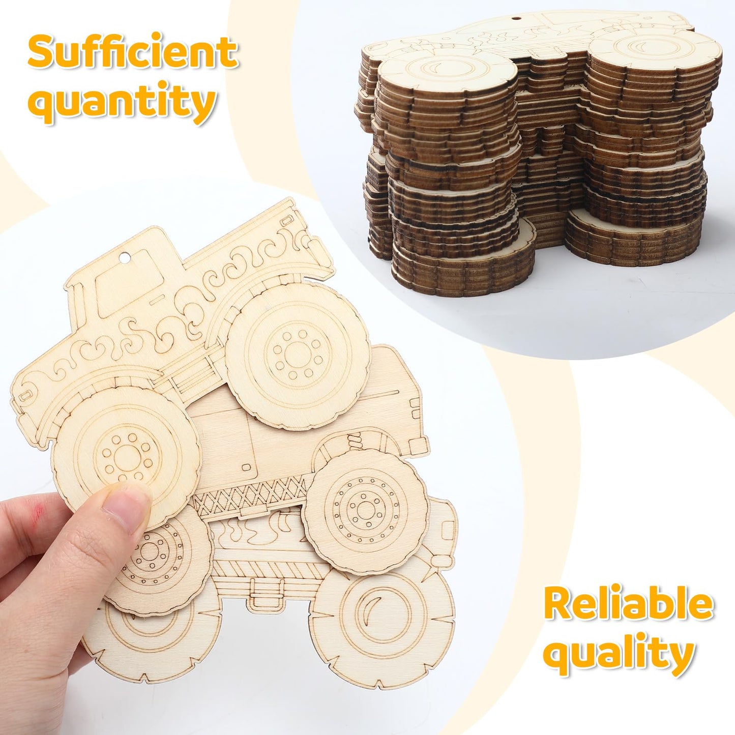 Simgoing 36 Pcs Wooden Cars to Paint Unfinished Wood Monster Truck Cutouts Crafts Hanging Ornaments DIY Blank Wood Crafts for Home Birthday Craft Supplies & Party Decorations