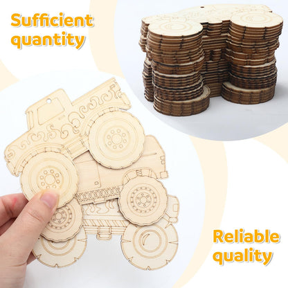 Simgoing 36 Pcs Wooden Cars to Paint Unfinished Wood Monster Truck Cutouts Crafts Hanging Ornaments DIY Blank Wood Crafts for Home Birthday Craft Supplies & Party Decorations
