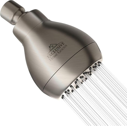 High Pressure Shower Head - Brushed Nickel - Powerful Deluxe Bathroom Showerhead with Strong Spray Stream and Small Silicone Nozzles - Universal Fit Works with High and Low Water Flow Showers-2.5 GPM