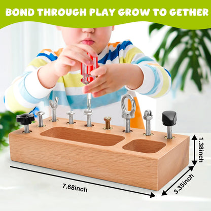 TenFans Montessori Busy Board for Toddlers 3-5 Years, Wooden Screwdriver Activity Board, Fine Motor Skills & Sensory Development Toy, Preschool Learning & Travel