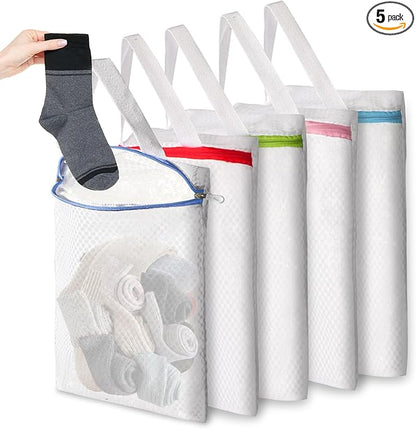 5-Pack Sock Laundry Bags with Metal Hooks, 10x12 Inch Mesh Washing Machine Bags