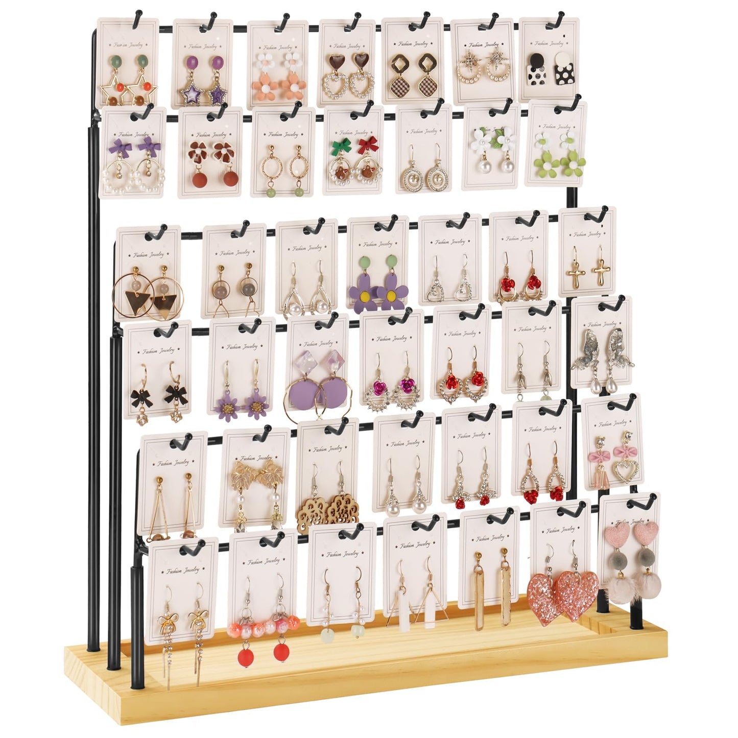 JIUCAN Earring Display for Vendors, 6 Tiers Earring Rack Display Holder Stand, Earring Organizer Holder, Jewelry Display for Selling Earings Cards, Necklaces Rings Bracelets, Keychains (Black)