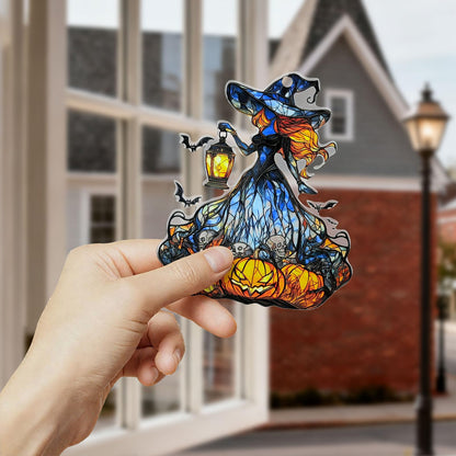 Halloween Witch Ornament Acrylic Suncatcher Window Hanging Wall Decor for Indoor Outdoor Doors Home