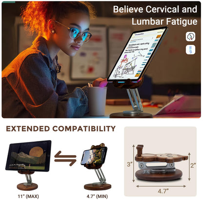 Agicogeo Cartoon Phone Stand with 360° Rotation, Adjustable Cute Desk Organizer for Home Office, Warm Decor Accessories, Wooden Tablet Holder (Monkey)