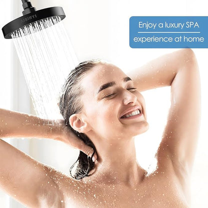 High Pressure Rainfall Shower Head, 6 Inches Luxury Modern Showerhead with Perfect Adjustable Replacement, Removable Restrictor, Easy Installation for Your Bathroom Shower Heads (Matte Black)