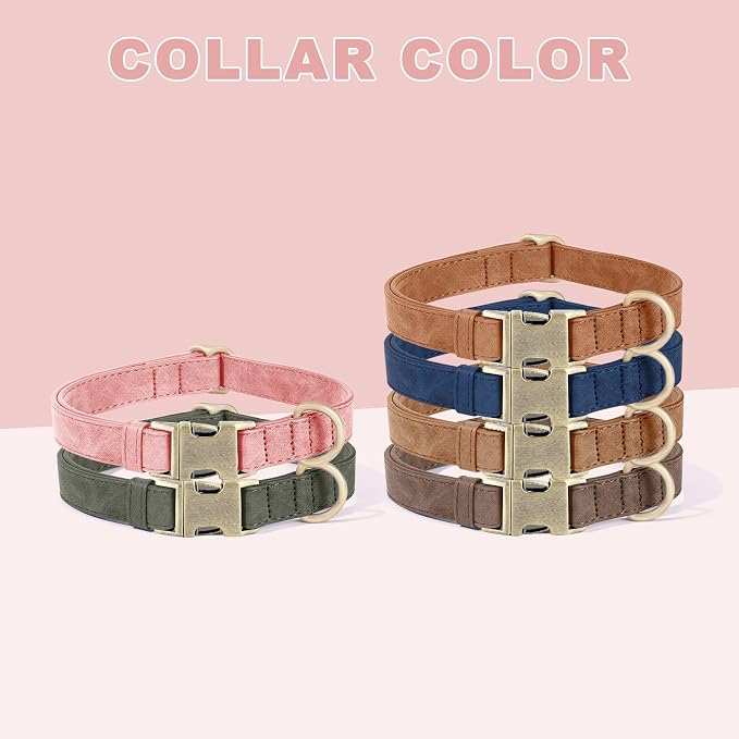 Genuine Leather Dog Collar - Adjustable Pet Collar with Quick Release Metal Buckle, Soft Skin Friendly Real Leather Collar for Small, Medium, Large Dogs (Pink, L：Fit 15-23" Neck)