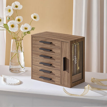 HOOBRO Jewelry Box for Women and Wide Jewelry Cabinet, Jewelry Organizer Box, LED Jewelry Organizer Wall/Door Mounted, 6-Tier Wooden Jewelry Box, Hanging Jewelry Cabinet Mirror, BH12JB04-WT03JC04