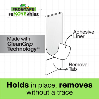 FrogTape reMOVEables Damage Free Adhesive Wall Hook - Removable Large Utility Wall Hooks for Hanging - No Nails - Holds up to 5 lbs - 6 Reusable Hooks & 12 Adhesive Strips - White (Pack of 12)