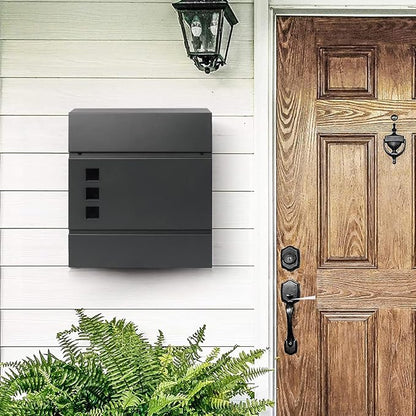 Decaller Large Capacity Mailbox with Key Lock, Wall Mount Metal Mail Box with Newspaper Compartment for Outside, 14.4" x 13" x 4.2", 939 Black