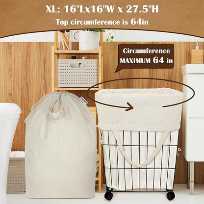 Canvas Laundry Bags with Handles & Square Base 16"Lx16"W x27.6"H, Extra Large