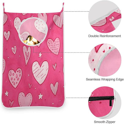 Hot Pink Hearts Stars Hanging Laundry Hamper Door Hampers Bag Basket