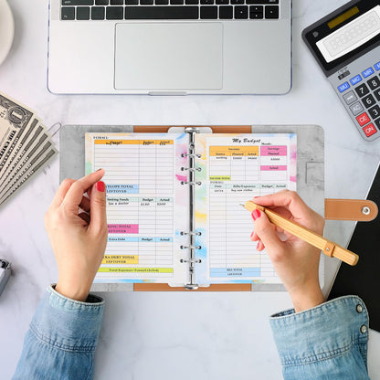 Toplive 7 Pack A5 Planner Inserts Monthly Weekly Planner Refills Paper 6 Ring Expense Budget Sheets with Cash Envelopes Divider Ruler Stickers, for A5 Planner Binder Cover, Colorful