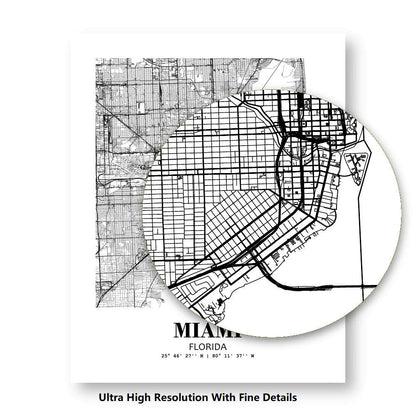 Eleville 11X14 Unframed Miami Florida City View Abstract Road Modern Map Art Print Poster Wall Office Home Decor Minimalist Line Art Hometown Housewarming wgn403