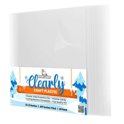 Bearly Art Clearly Craft Plastic - Crystal Clear Acetate Sheets for Crafts 12x12 - .007" - BPA Free - Compatible with Cricut and More - 25 Pack