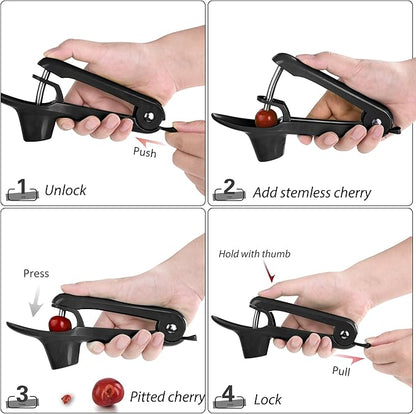 Cherry Pitter - Makmzoon Cherry Pitter Tool Stainless Steel Rod(Black) | Hand-held push design Easy to Clean and Store With Lock Design Great for Making Cherry Jam