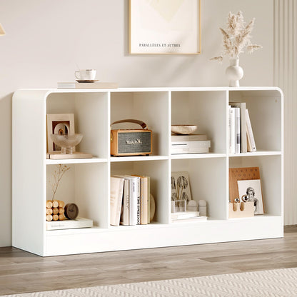 EXPERLAM White 8 Cube Storage Organizer with Rounded Edges and Reinforced Base, Low Horizontal Cube Bookshelf, Wooden Cube Shelf Bookcase for Living Room, Kids Room, Bedroom, TV Stand