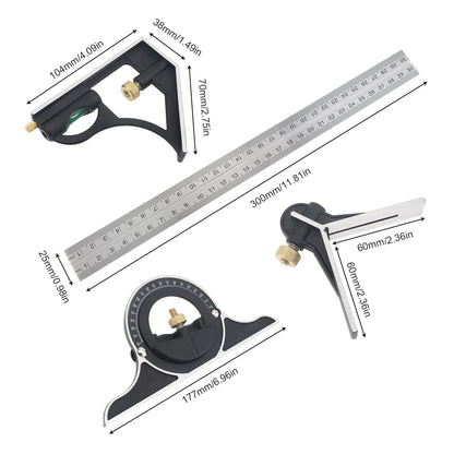 ChgImposs 12" Adjustable Sliding Combination Square Ruler & Protractor Level Measure Measuring Set, Inch/Metric