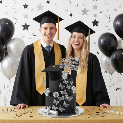 35 Pcs Graduation Cake Toppers Class of 2026 Graduations Cap Diploma She Believed She Could Beads Flowers Butterfly Cake Decorations for 2026 Graduation Party Supplies