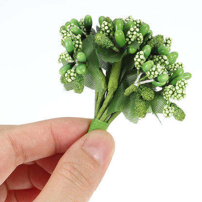 PATIKIL Mini Artificial Pip Berry Picks Bunch, 144Pcs Fruit Flower Stamens for Craft DIY Wreaths Wedding Floral Arrangements Decoration, Army Green