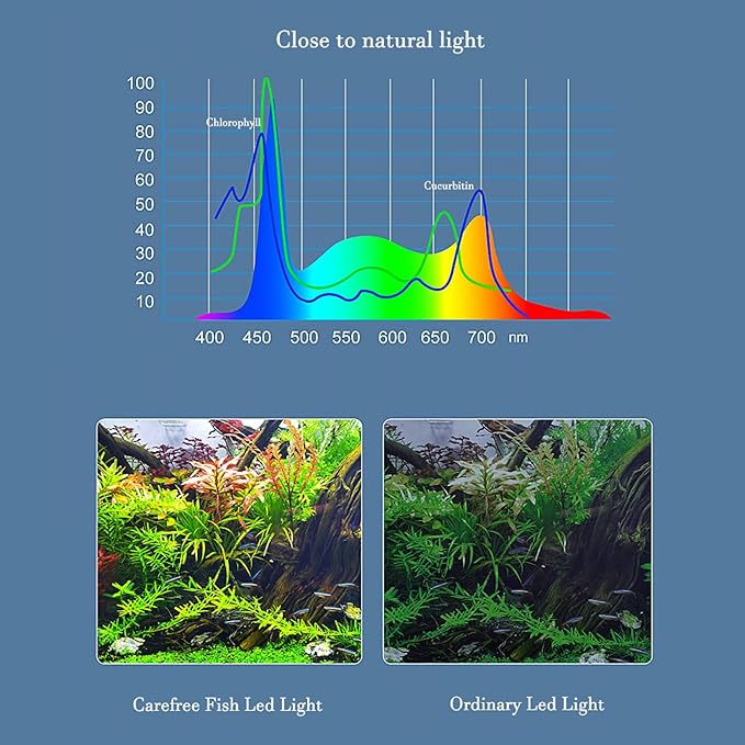 Carefree Fish Aquarium LED Light USB 5V2A RGBW 5730 Timmer 5~25Gal Fish Tank Clip Light 10 Brightness Levels 15W with USB Port (Include UL Certification Power Adapter)