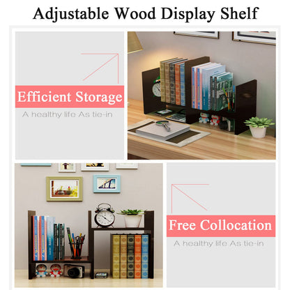 VOVCIG Desktop Organizer Expandable Office Storage Rack Adjustable Wood Display Shelf Rack Small Bookshelf Office Supplies Storage Shelf, 5 Units(Dark Brown)