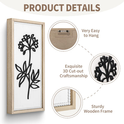 Parlor Boudoir White Floral Bathroom Wall Decor Set of 4, 3D Wooden Floral Wall Art, Neutral Boho Farmhouse Gallery Decor for Bedroom, Hallway