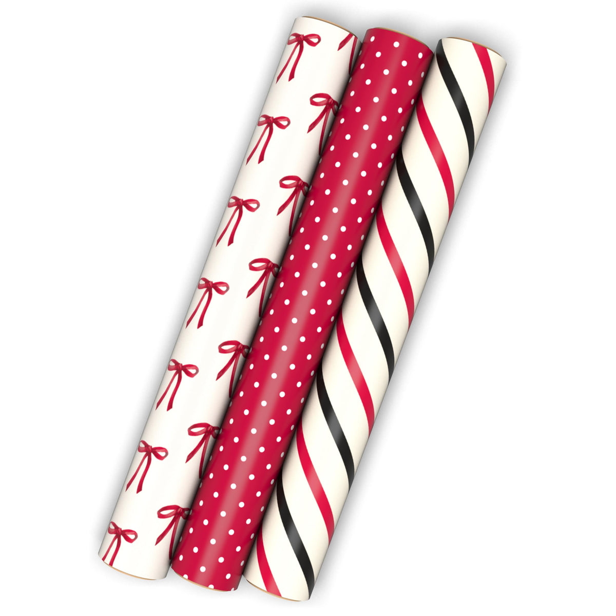 Hallmark Red and Black Wrapping Paper Mini Rolls, 3-Pack (Bows, Diagonal Stripes, Polka Dots) for Valentine's Day, Birthdays, Mother's Day, Bridal Showers - 45 Sq. Ft. Total