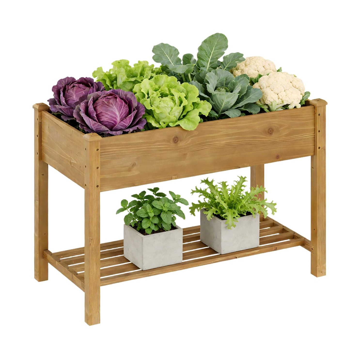 48x24x30.7in Wood Raised Garden Bed with Legs Elevated Planter Box Gardening Outdoor Planter Box Patio Kit Planting Bed for Vegetables Flowers Herbs Outdoor for Patio Balcony Backyard (Brown, Medium)