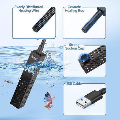 hygger 10W Small Aquarium Heater, Upgraded Ceramic Submersible Fish Tank Heater with 2 Suction Cups, Betta Heater Mini Preset Water Thermostat for up to 3 Gallon Tanks (Preset Temperature 78℉)