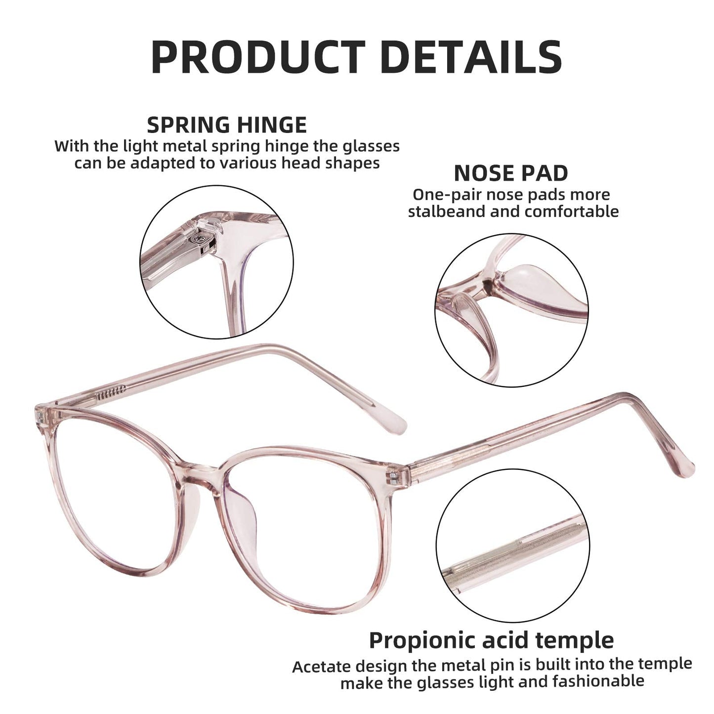 FONHCOO Blue Light Blocking Glasses Fashion Round TR90 Frame Transparent Eyewear Anti Eyestrain Computer Glasses for Women Men (Light Brown)
