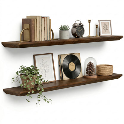 40 inch Floating Shelf for Wall, High End Solid Real Wood Shelf, Spruce Wooden 24in Floating Shelves with Heavy Duty Bracket for Living Room Bedroom Office, 24 X 6.7 X 1.4 in, Set of 2,Walnut Finished