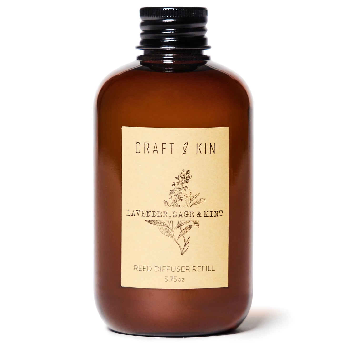 Craft & Kin Sage, Mint & Lavender Reed Diffuser | All Natural Essential Oil & 8 Rattan Scent Sticks | Reed Diffusers for Home, Bathroom | Long Lasting Home Fragrance in Amber Glass, 5.75oz