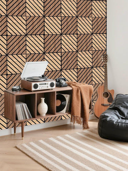 WoveN SounD Artisan Acoustic Wall Panels, 16 Pack 12x12 Inch, PVC Wood Grain Carved Sound Proof Wall Decor, Self-Adhesive for Home, Studio, Office & Focus Zones, Twill Pattern, Teak