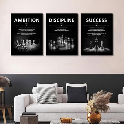 ONEOLTN Motivational Wall Decor Inspirational Office Canvas Wall Art Quotes Prints Artwork Success Ambition Discipline Encouraging Pictures for Study Room Gym Sayings Home Decoration 12” x16” x3PCS