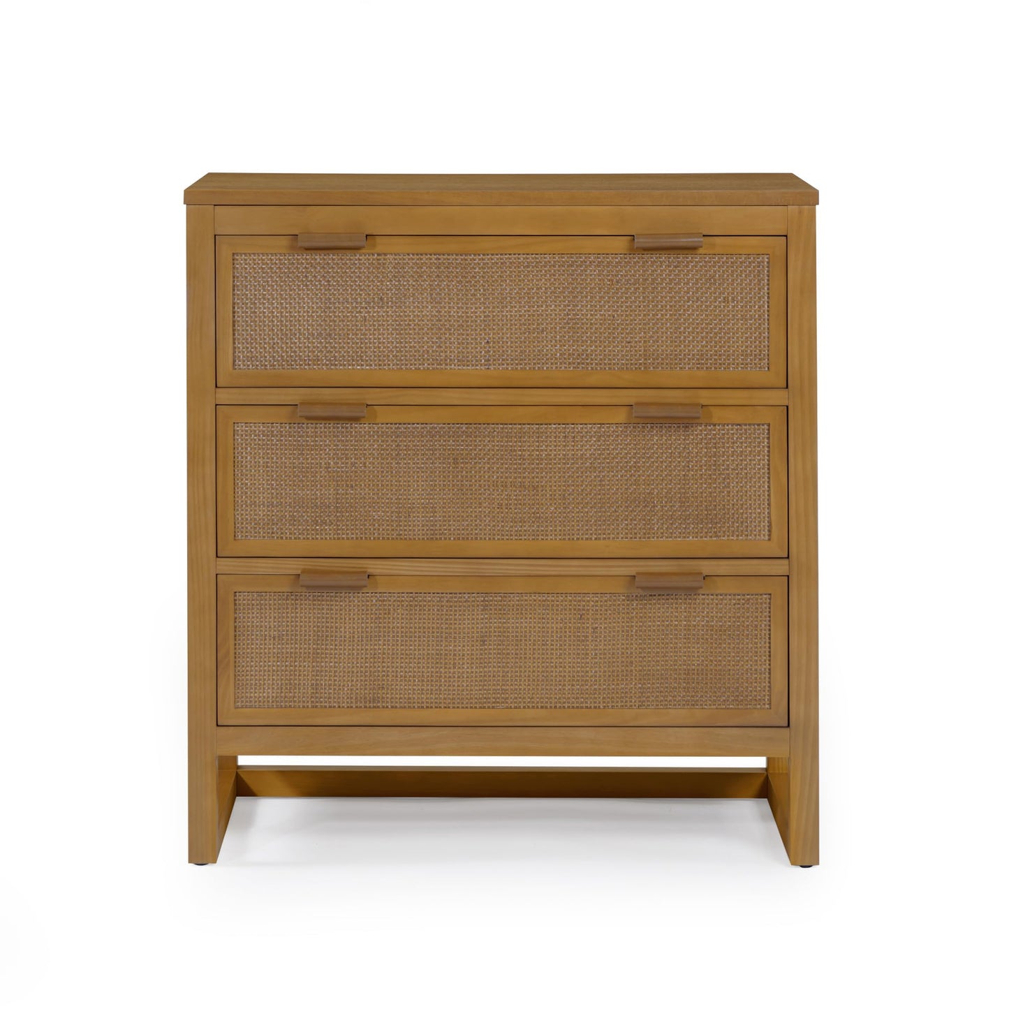 Teamson Home Hatteras 30'' W 3-Drawer Dresser with Rattan Inset Panels, Solid Pine Wood Frame and Acacia Veneer Plus Anti-Tip Kit Included, Coastal Modern Style, Natural Finish
