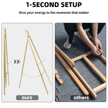 GRENTY 2 Pack Gold Easel Stand for Wedding Signs – No Assembly Needed, Heavy Duty Metal Display Stand for Art, Welcome Signs, Posters, Pictures, Paintings, and Floor Décor