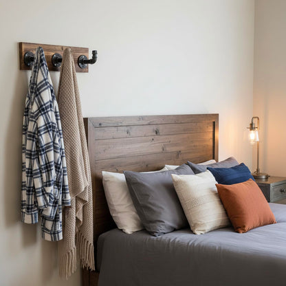 MyGift Burnt Wood Wall Mount Coat Hook Rack and Hat Rack with 3 Hooks Pipe Fixture Design