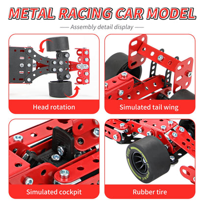 BESTYMXY Building Kit Car Model, 1:20 Scale Race Car Metal Model STEM Project Building, Assembly Toy Set STEM Projects Toys for Boys 8-12, Red Vehicle DIY Assembly Metal Model