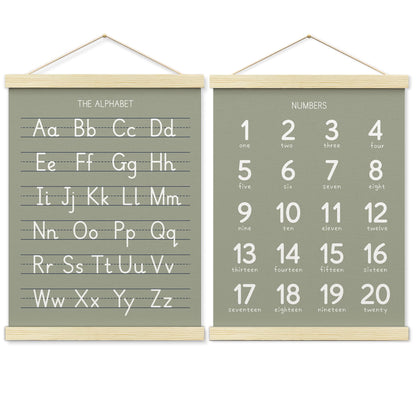 BONETAT Numbers alphabet poster for Nursery Toddlers, Play Room Wall Decor, ABC Wall Chart, Wall Hanging Decor for Toddler Playroom Decor Kids Wall Decor, Wooden Frame Alphabet Banner-A06