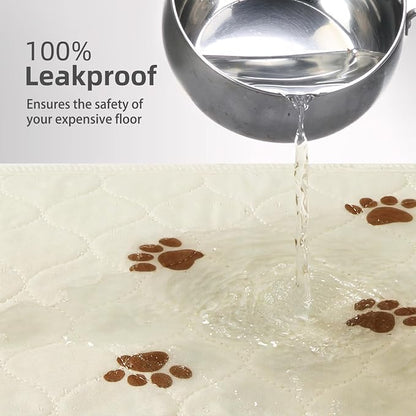 PUPTECK Washable Pee Pads for Dogs - Waterproof Reusable Puppy Potty Training Pads Whelping Mat - Fast Absorption Non-Slip Pet Food Feeding Mat (Beige, 36x72 Inch (Pack of 2))