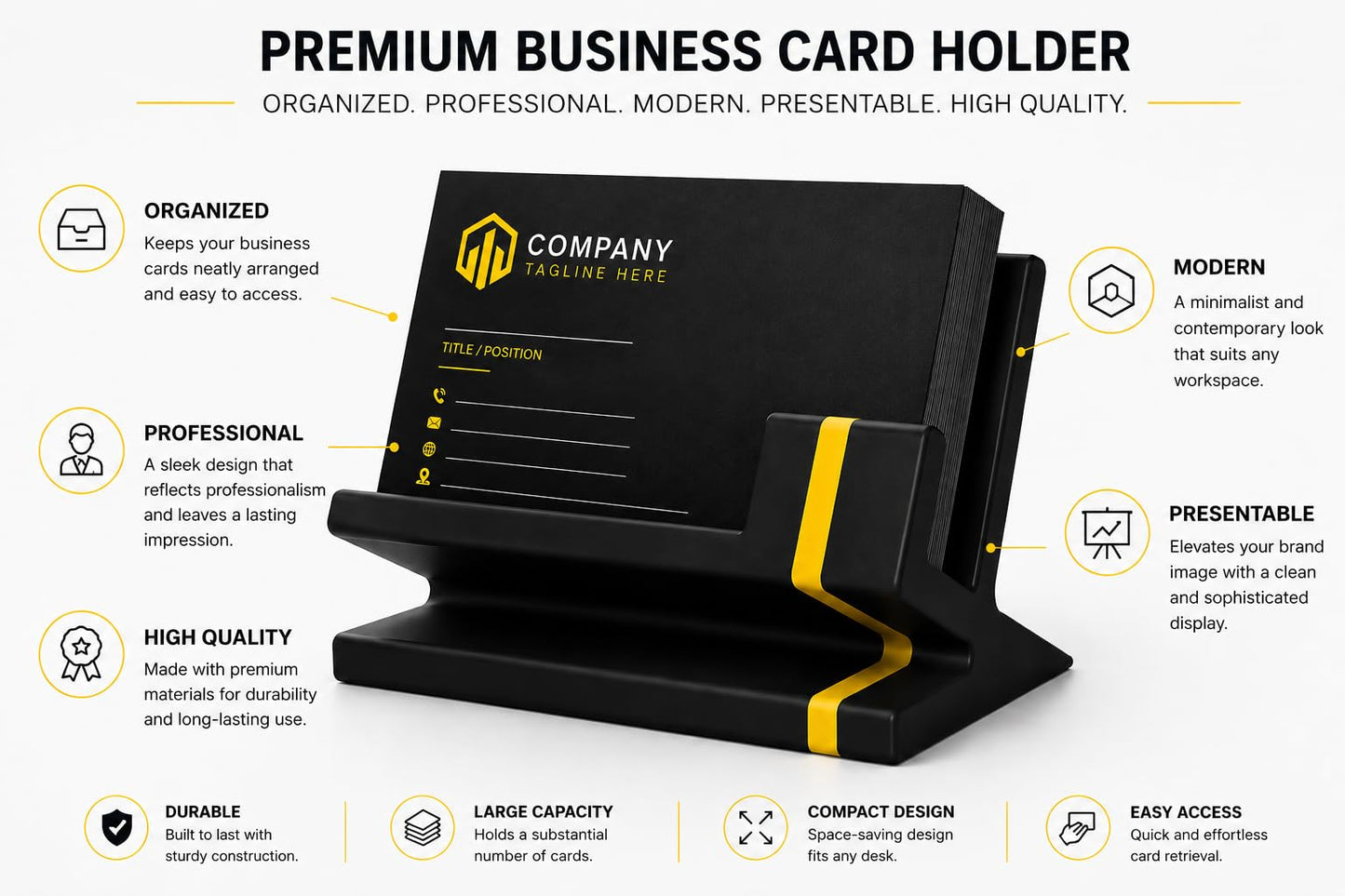 Business Card Holder for Desk – Modern Card Display, Stylish Office Desk Accessory for Men & Women