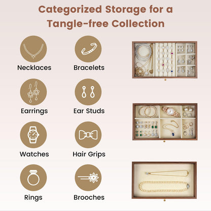 Simple Supplies Wooden Jewelry Box for Women, 3-Layer Jewelry Organizers and Storage with 3 Drawers & Velvet Trays, Large Earring Holder, Necklace Ring Travel Case, Gift Box for Drawer, Wood