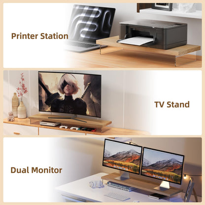 SSWOOD Dual Monitor Stand Riser, 40" Large Computer Monitor Stands for 2 Monitors, Wooden Desktop Organizer Shelf for Office Desk Computer, Laptop, TV, Monitor, Printer