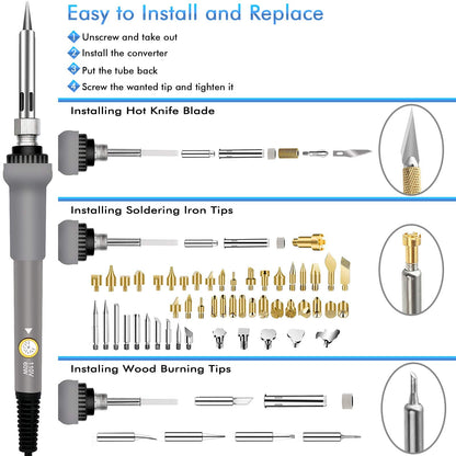 137PCS Wood burning Kit, DIY Creative Tool Set Soldering Woodburning Pen with Adjustable Temperature and Wood Piece for Embossing Carving Tips