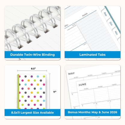 Blue Sky 2026-2027 Weekly and Monthly Academic Year Teacher Lesson Planner Calendar, July 2026 - June 2027, 8.5" x 11", Clear Pocket Cover, Wirebound, Laminated Tabs, Storage Pocket, Dots