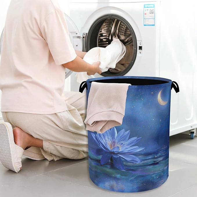 Water Lily Laundry Basket, Moon Oxford Cloth Laundry Hamper